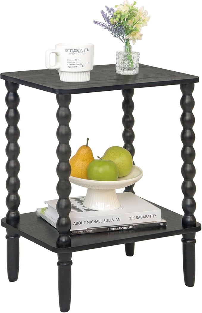 Fultyle Black Side Table, Small End Table with 2-Tier Shelf, Vintage Night Stand with Storage for Bedroom Living Room, Small Spaces (Black)