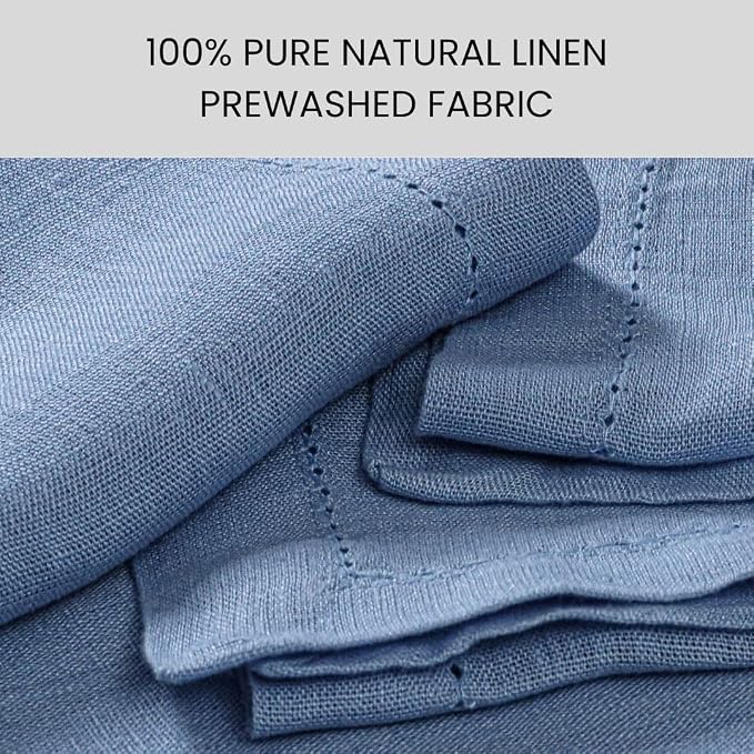 100% Linen Hemstitch Cloth Dinner Napkins - Soft Durable Washable - Ideal for Farmhouse Parties Wedding Christmas - Perfect Everyday Use Set of 4 Table Cloth Napkins 18x18 Light Blue