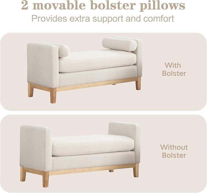 Chifee & Vingol 54.3" End of Bed Bench Upholstered Boucle Bench for Bedroom Entryway, White