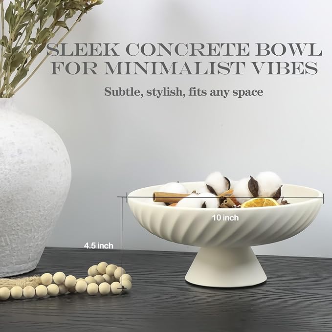 Decorative fruit bowl for Candy Keys Purse - Large Pedestal Decor Bowl for Kitchen Counter - Morden Round 10" Aesthetic Bowls for Coffee Entry Table Centerpiece Decor (White)