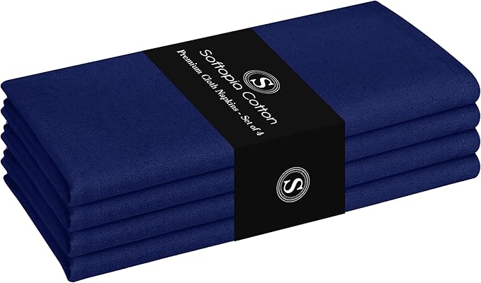 Napkins 100% Cotton Set of 4 Decorative Cloth Napkin Washable Dinner Napkins for Holiday, Dinner, Wedding, Baby Shower & Dining - Indigo Blue (17"x17")