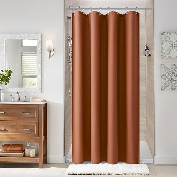 Naturoom Terracotta 48 Inch Boho Shower Curtain - Stall Narrow Half Linen Ultra Thick Fabric Shower Curtain Set with Hooks, Farmhouse Rustic RV Camper Bath Curtains for Bathroom, 48x72