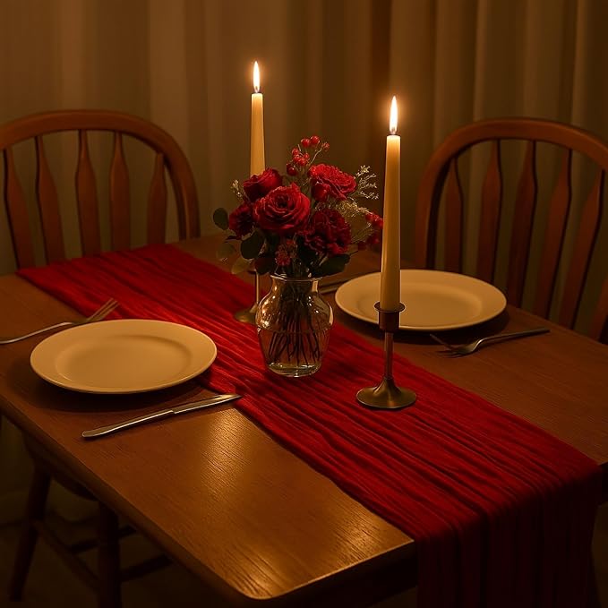 3 Pack 10FT Red Cheesecloth Table Runner 120 Inch Rustic Boho Gauze Cheese Cloth Table Runner for Wedding Baby Shower Bridal Shower Birthday Party Home Decorations