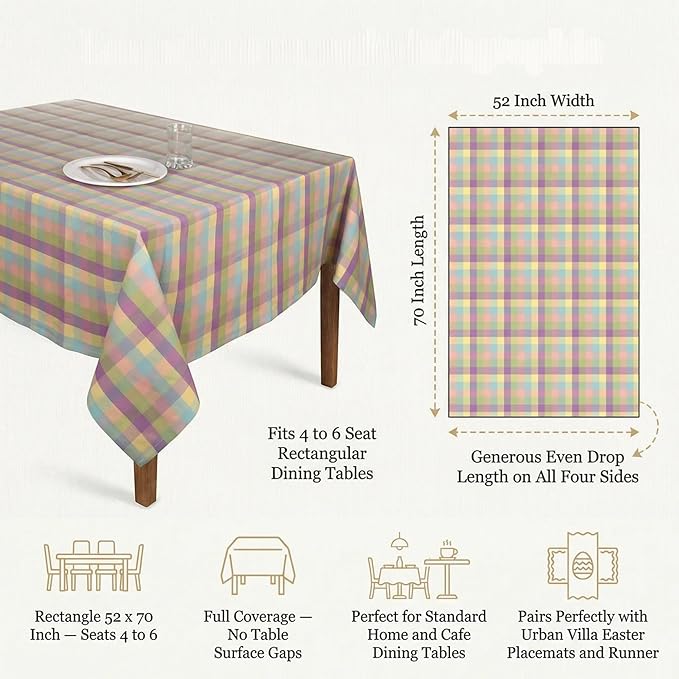 Urban Villa Tablecloth Buffalo Check Tabletop Cover Kitchen Dining Table Cloth 100% Cotton Great Parties Wedding Holiday Dinner Easter Rectangle 52X70 Inches 4-6 Seats