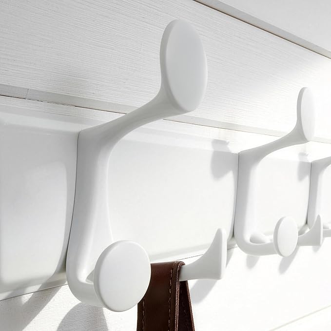 SKOLOO Lightweight Wall Mounted Coat Rack, 17 Inch Modern Coat Hanger for Entryway, Bathroom, Garage, 9 Hooks with 16cm Wide Spacing Design, Matte White(Pack of 2)