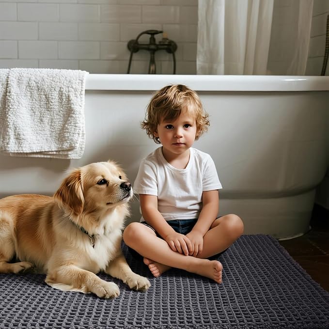 Triohero Waffle Runner Bath Mat - Long Bathroom Rugs Non Slip Washable, Ultra Soft Super Absorbent Quick Dry Boho Farmhouse Bathroom Decor, 24" x 60"', Dark Grey