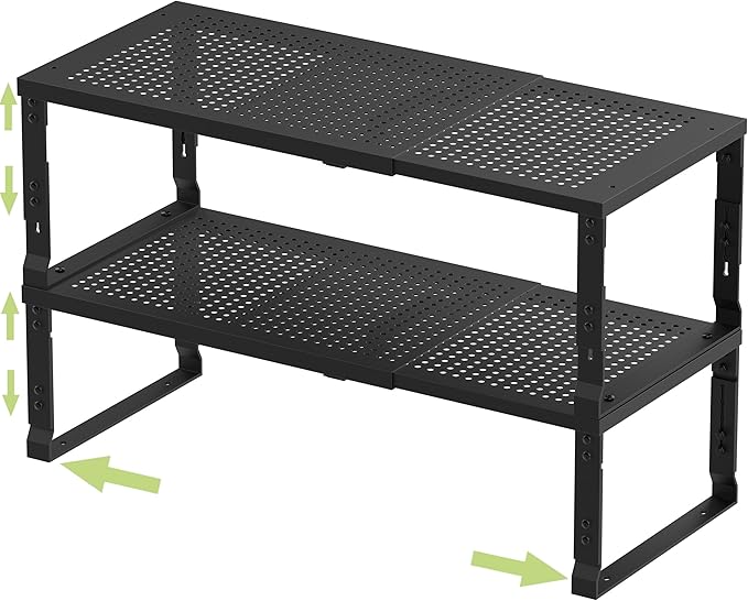 Jojocross Adjustable Expanable Stackable Spice Rack Shelf Pantry Storage Organizer for Kitchen Cabinet,Countertop,Bathroom and More.Space is no Longer Limited(2Packs/Black/Large)