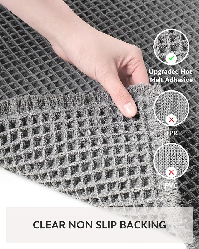 tchdio Waffle Bath Mat Rug, Super Absorbent Non Slip Bath Mats for Bathroom Mat Ultra Soft Bathmat Machine Washable Bathroom Rugs with Tassels, Bath Rugs Beside Tub, 24" x 36"