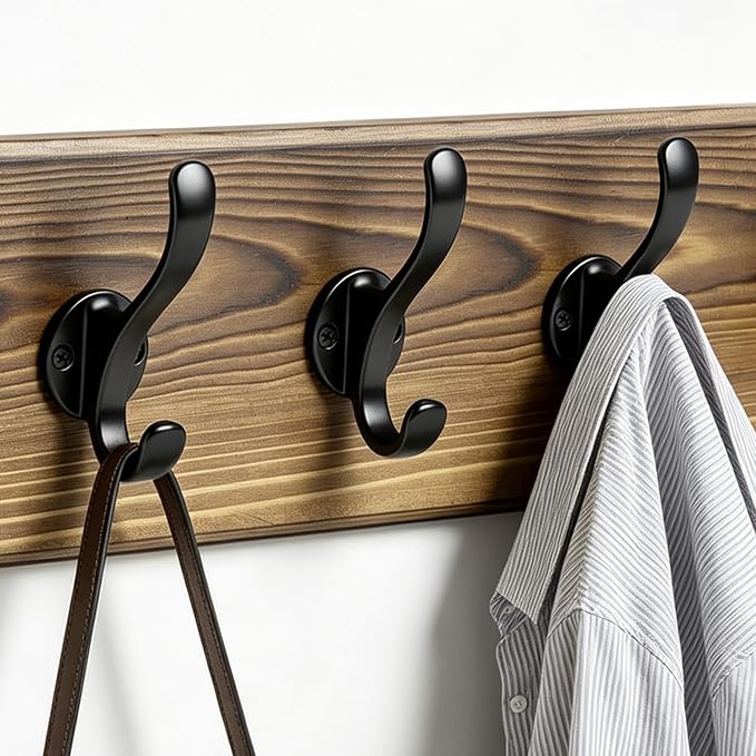 17" Coat Rack Wall Mount, Rustic Wall Mounted Coat Rack, Pine Solid Wood Coat Hook Hanger with 5 Metal Hooks- Wall Coat for Hanging Clothes Key Robes Towels Coats