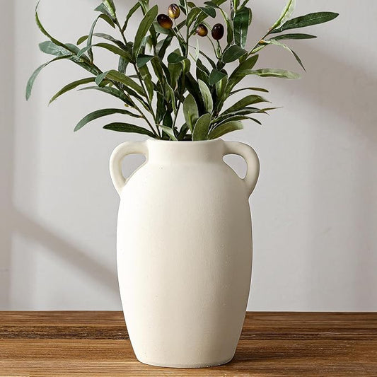 White Ceramic Vase-Boho Decorative Vase,Terracotta Tall Vases Decorative Pottery are Suitable for Decorating Living Rooms,Kitchens,and Bedrooms.
