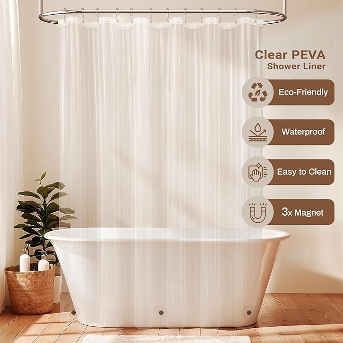 BTTN 3 in 1 Shower Curtain with Liner, 84 Extra Long Boho Linen Striped Cloth Shower Curtain Set with Hook, Tall Farmhouse Bohemian Waterproof Fabric Shower Curtain for Bathroom, Burnt Orange, 72x84