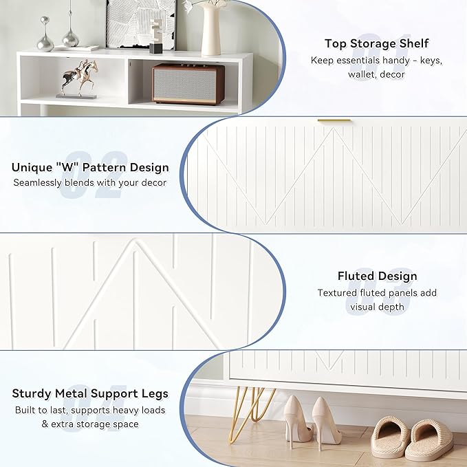 Fluted Shoe Cabinet Storage for Entryway, Set of 2, 39'' Large White Shoe Organizer with 2 Flip Drawers & Open Shelf, Freestanding Hidden Shoe Storage Cabinet