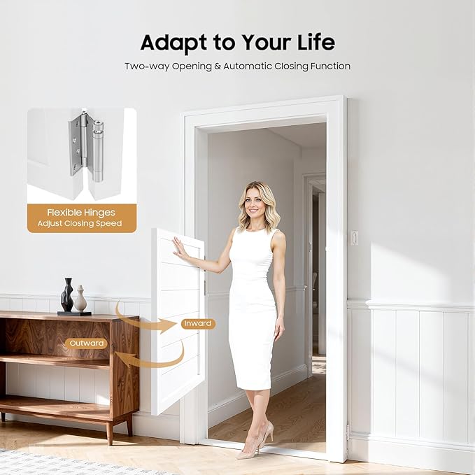 Room Divider Door White | Black Space Saving Sliding Partition Door for Doorways | Farmhouse Style Half Door w/Pull Rope | No-Drill Interior Door for Home Office & Studio (White, 35.4x35.4in)