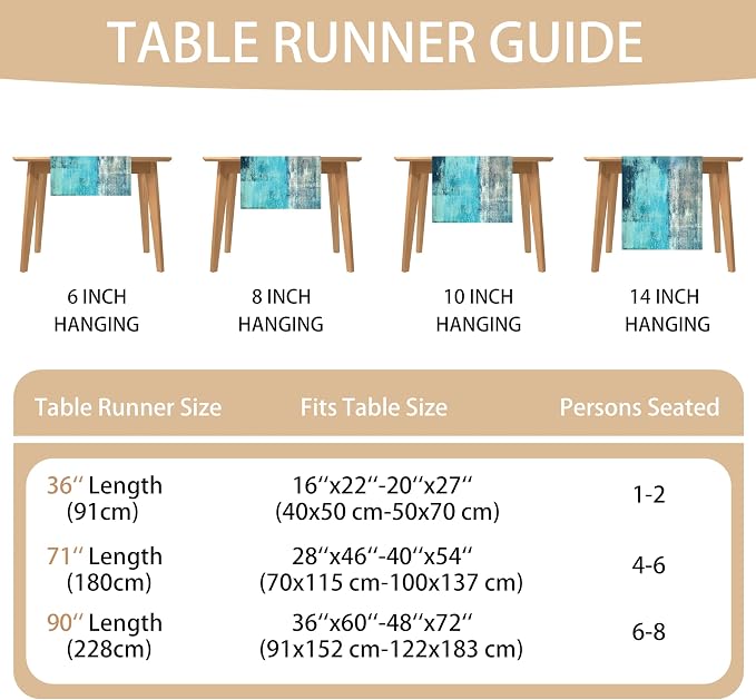 Teal Grey Table Runners Modern Art Farmhouse Linen Table Runners Dresser Scarves Retro Rustic Style for Party Kitchen Dining Table Coffee Holiday Party Decor (13"x 90", Teal Grey)