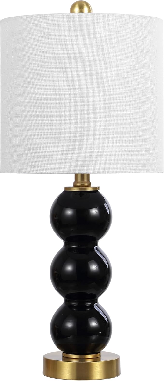 JONATHAN Y 21" Black/Brass Gold Glass Table Lamp for Bedroom and Living Room, White Linen Shade, Modern Stacked Sphere Bedside Lamp, LED Bulb Included (JYL1021E)