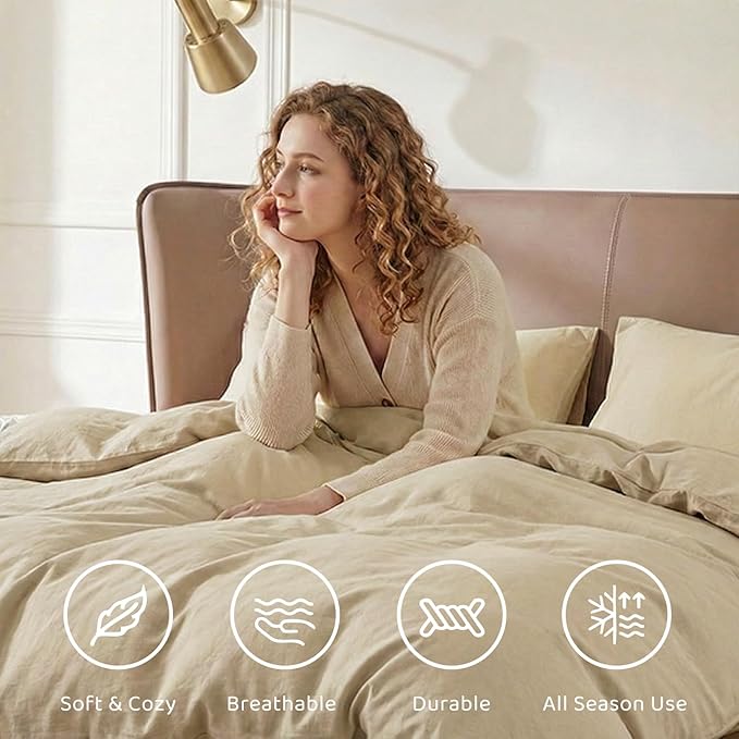 WRENSONGE Oversized Queen Comforter Set - 7 Pieces Beige Bed in a Bag Queen with Sheets, 2 Pillow Shams, and 2 Pillowcases- Warm Bedding Sets Queen for All Season