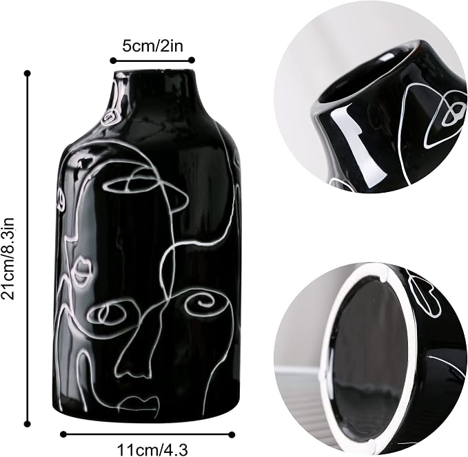Kimdio Ceramic Vase Set, 2pcs Black and White Abstract Irregular Design Flower Vases, Modern Home Decor Living Room Decor Minimalist Decorative Vase for Pampas Grass