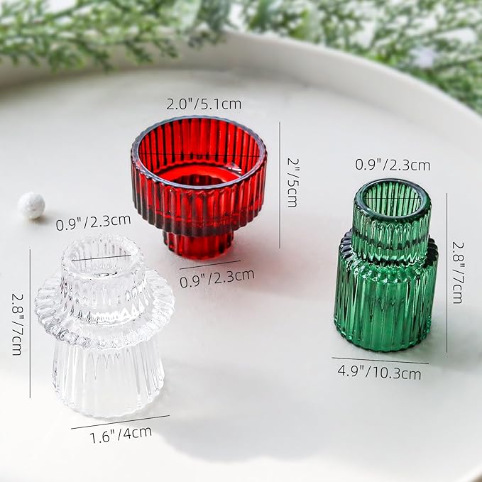 Christmas Candle Stick Holder Set Red Green Glass Taper Candle Holders for Tealight Candlestick Candle ChristmasTable Centerpieces Holiday Decor12PCS