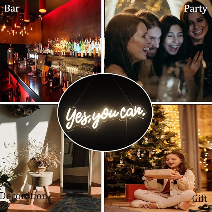 "Yes, You Can" LED Neon Sign Words Light Up Signs for Room Wall Art Decor, Inspiring Neon Light for Home, Apartment,School,Bar,Hotel,Restaurant,Cafe Decoration Christmas Birthday Gift (Warm white)