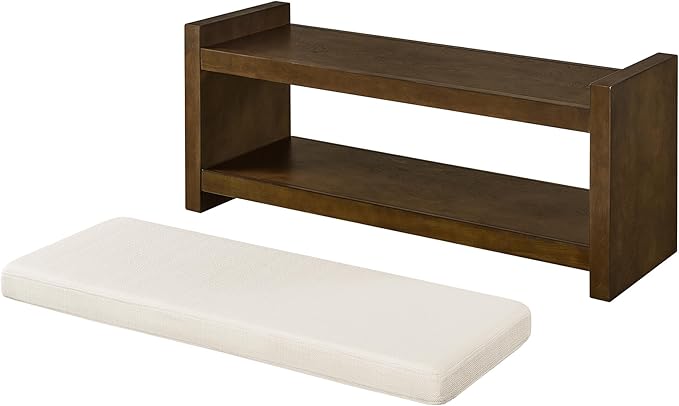 Accent Bench with Lower Shelf Shoe Rack, Padded Seating Bench for Living Room, Modern Compact Bed End Bench with Storage for Bedroom Seating, Removable Cushion (Ivory, 40" L)