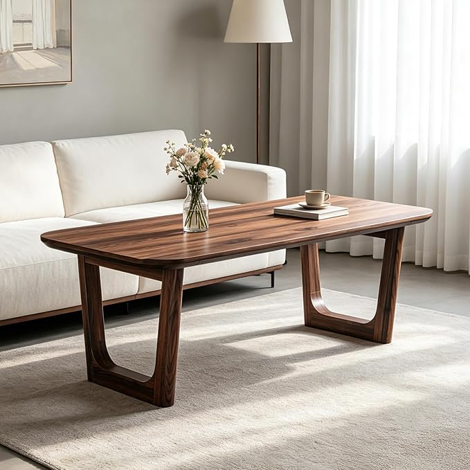 ACCOHOHO Mid Century Modern Coffee Table for Living Room,51.2" Large Rectangle Wood Coffee Table with U-Shaped Legs & Sturdy Base Design,Center Table for Office,Apartment,Dark Walnut