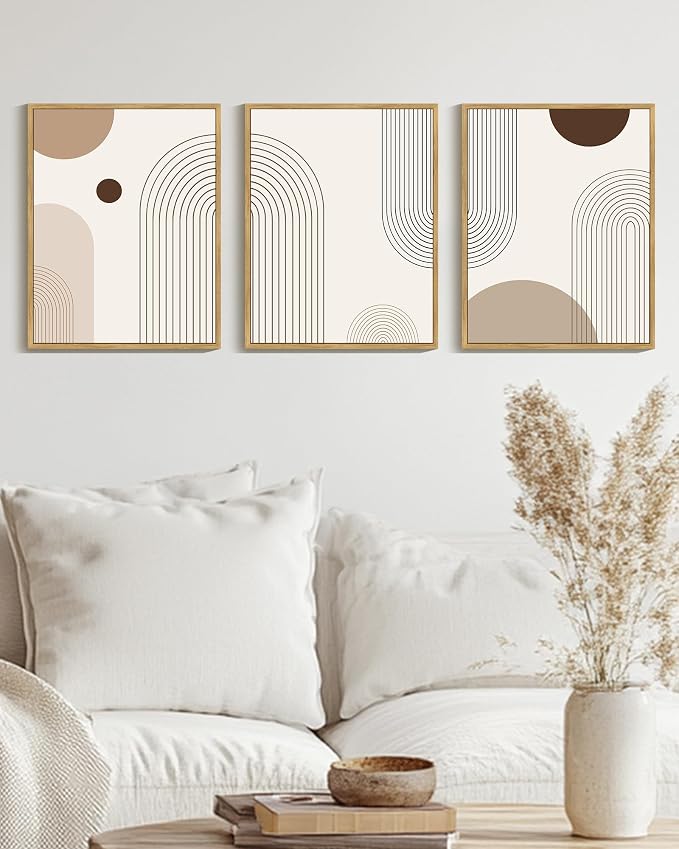 PHOPAGO Boho Wall Art Minimalist Bohemain Framed Wall Art Abstract Mid Century Prints Decor for Kitchen Bathroom - 11x14in Natural Framed