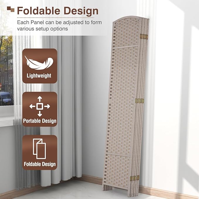 Room Divider 6 Panel 5.6 FT Tall Privacy Screen Waterproof Wood Frame Partition Room Dividers and Folding Privacy Screens Freestanding Wall Divider Indoor and Outdoor for Portable Room Separation