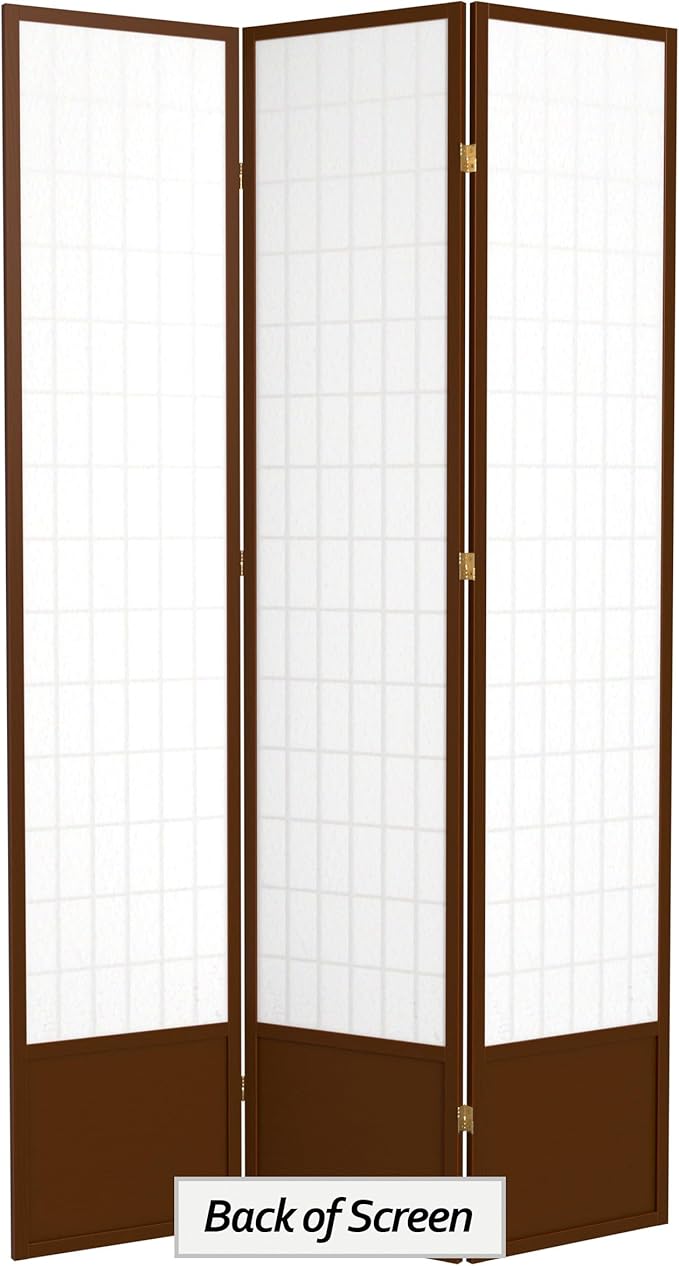 Red Lantern 7 ft. Tall Window Pane Shoji Screen - Walnut - 3 Panels