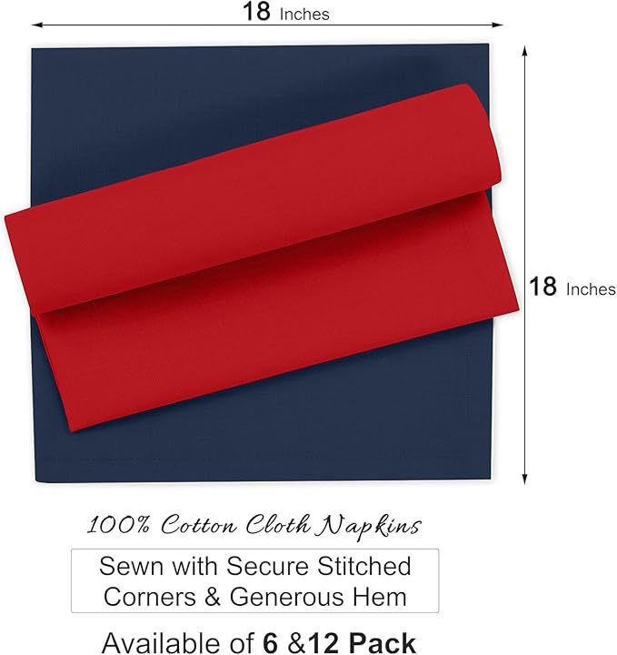 Ruvanti Cloth Napkins Set of 12, 100% Cotton High GSM 18x18 Inches Soft, Washable, Highly Durable & Absorbent, Perfect for Parties, Christmas, Thanksgiving Dinners – Multi Color