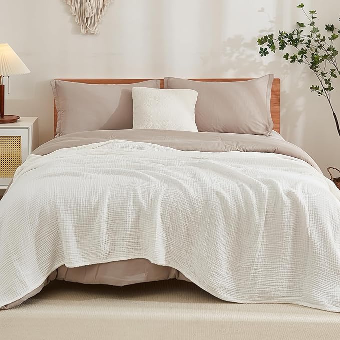 EMME Cotton Muslin Throw Blanket for Couch Breathable Gauze Soft Lightweight Blankets for Adults (50"x60")