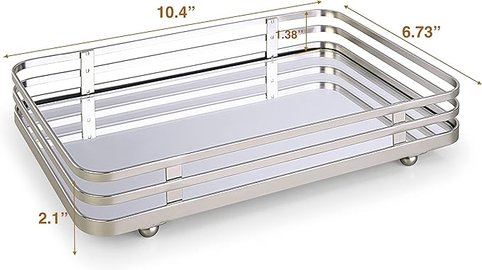 SunnyPoint Classic Decorative Vanity Perfume Dresser Jewelry Organizer Makeup Mirror Tray (Satin Nickel)