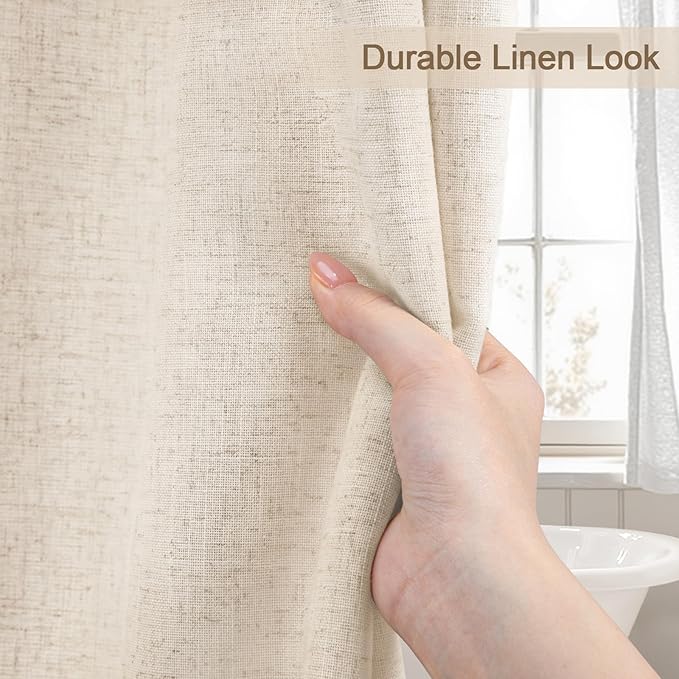 Extra Long Linen Shower Curtain Boho Farmhouse Beige Shower Curtains for Bathroom Neutral Luxury Fabric,Ivory 72 x 84