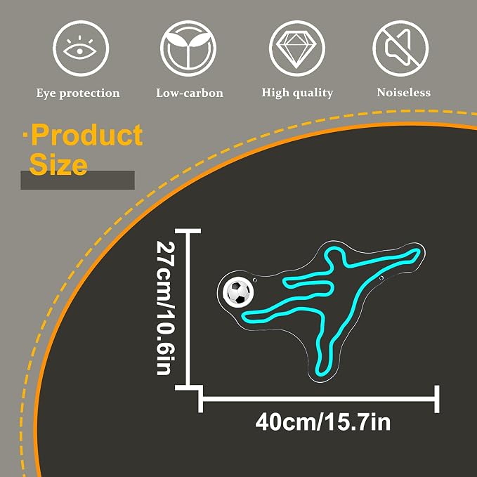 Allball Soccer Neon Sign, Football Neon Light USB Powered, for Football Player LED Sign Man Cave Youth Soccer Trophies Theme Party Room Bedroom Decor Birthday Gifts(15.7 * 10.6 In)(Side kick style)