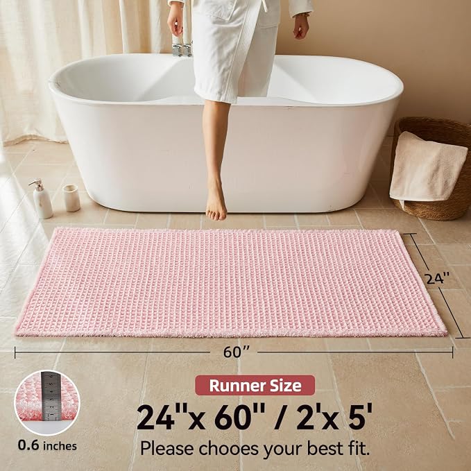 Triohero Waffle Runner Bath Mat - Long Bathroom Rugs Non Slip Washable, Ultra Soft Super Absorbent Quick Dry Boho Farmhouse Bathroom Decor, 24" x 60"', Light Peachy Pink