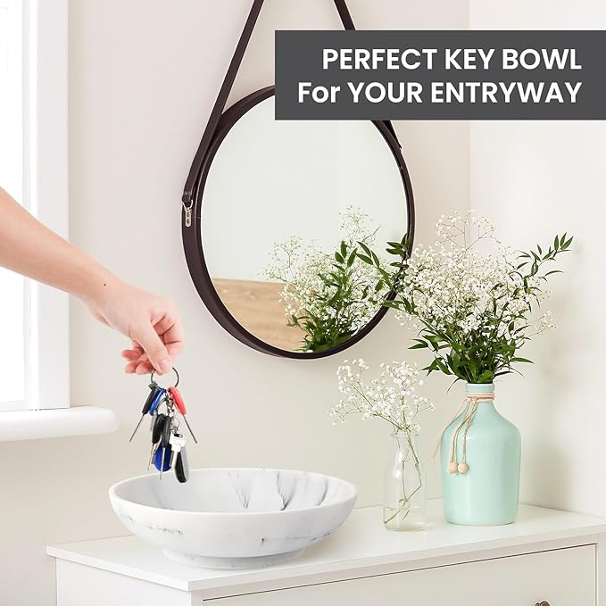 L'ARL GMVOI Large Decorative Bowl,Modern Fruit Bowl for Kitchen Counter,Handicraft Decorative Bowls for Home Decor,Stylish Key Bowl for Entry Table,Artificial White Marble