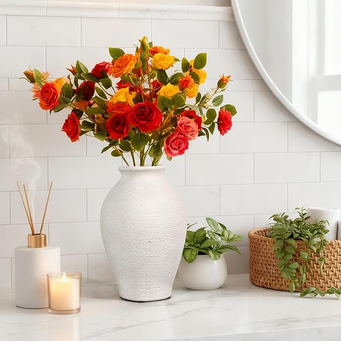 Ceramic Flower Vase Home Decor - 9 Inch Vintage Ceramic Vase Large Vases for Decor Living Room Large Ceramic Vase for Dining Room Bathroom Indoor and Outdoor Decoration