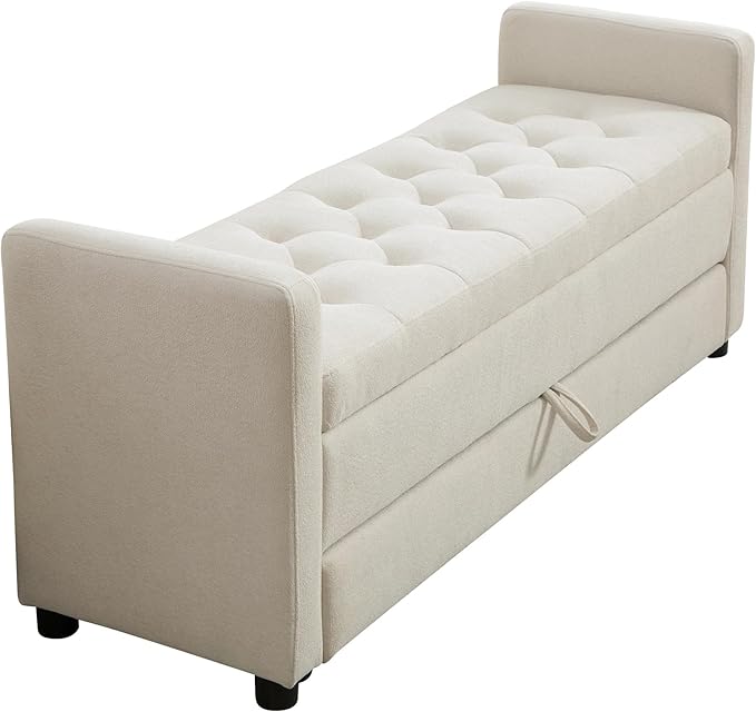 Chifee & Vingol 58.27" W Ottoman Bench with Double Storage Space, Upholstered End of Bed Storage Bench Entryway Shoe Benches,Beige
