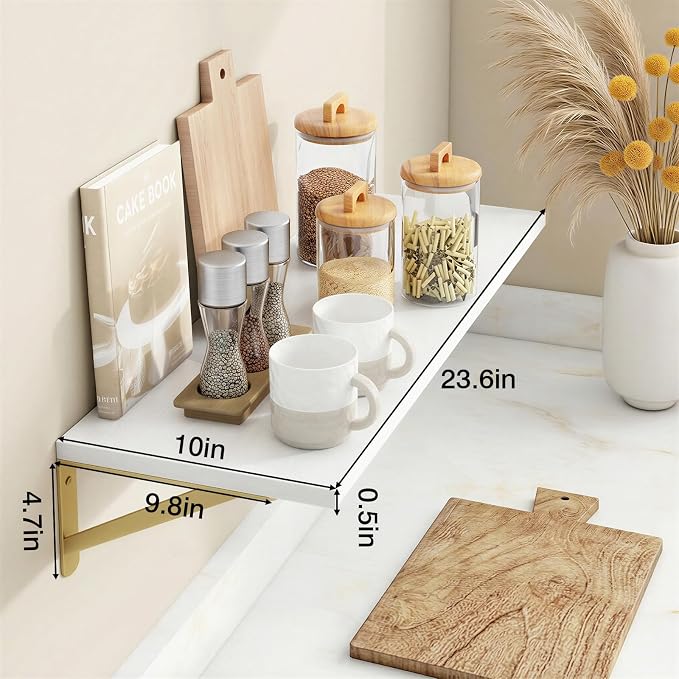Fixwal Floating Shelves for Wall, 24 Inch Wide x 10 Inch Deep White Shelves for Bedroom, Large Wall Shelf for Living Room, Kitchen, Bathroom, Laundry Room and Decor Storage (Set of 2)