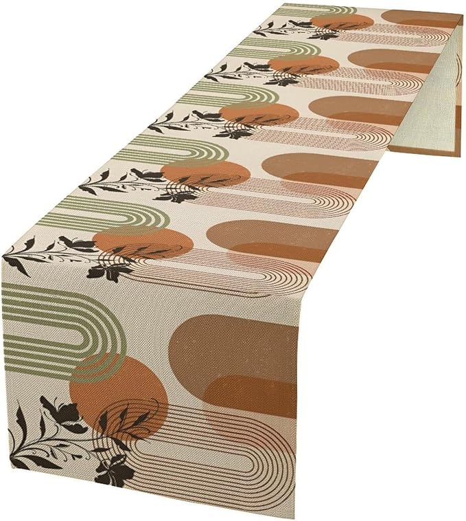 Mid Century Modern Table Runner, Tropical Sun Leave Minimalistic Boho Decor Table Runner for Kitchen Dining Party Picnic, 13x36 Inch