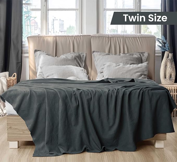 Utopia Bedding 100% Cotton Thermal Blanket Smoke Gray Twin Size Soft, Lightweight, Breathable, Cozy Spring and Summer Blanket for Couch and Sofa, Home Room Decor Gifts for Women and Men (90x72 Inches)