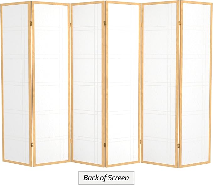 Red Lantern 6 ft. Tall Double Cross Shoji Screen - Natural - 6 Panels