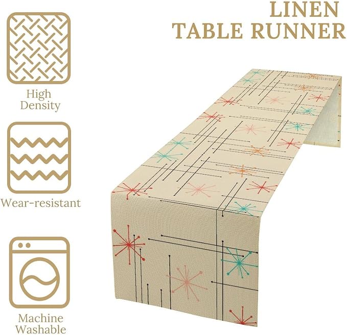 Mid Century Table Runne Retro Abstract Geometric Modern Diamond Atomic Star 1950S 1960S Coffee Table Decoration for Kitchen Dining Room Holiday Party Family Gatherings Decor 13x70in