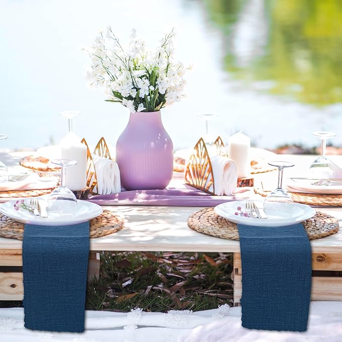 50 Pack Royal Blue Handmade Cloth Napkins 16 x 16 Inch Cotton Linen Napkins with Fringe, Washable and Reusable Napkins, Soft Rustic Boho Fringe Cloth Napkins for Dinners,Parties, Wedding