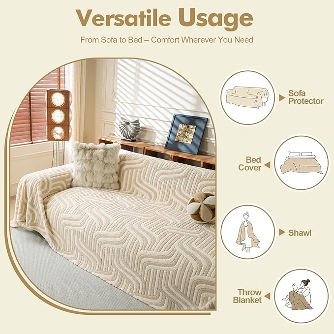WEYOND Soft Plush Couch Cover, Washable Sofa Cover with Non-Slip Backing, Furniture Protector for Dogs & Pets, Pet-Friendly Sofa Slipcover (71" x 150", Light Brown)