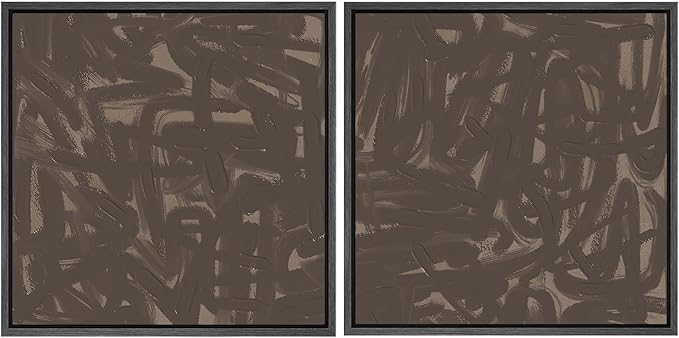 SIGNFORD Framed Canvas Print Wall Art Set Abstract Expressionist Brushstroke Bold Brown Illustrations Modern Art Minimal Relax/Calm for Living Room, Bedroom, Office - 24"x24"x2 Black