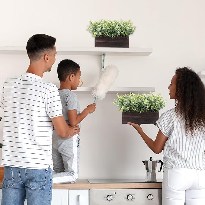 Lyrow 2 Pack Artificial Eucalyptus Plant in Rustic Rectangular Wooden Planter Box Greenery Faux Potted Herb Plant for Indoor Wedding Table Centerpiece(Green,11.4 x 3.7 x 7.8 Inches,Retro Style)