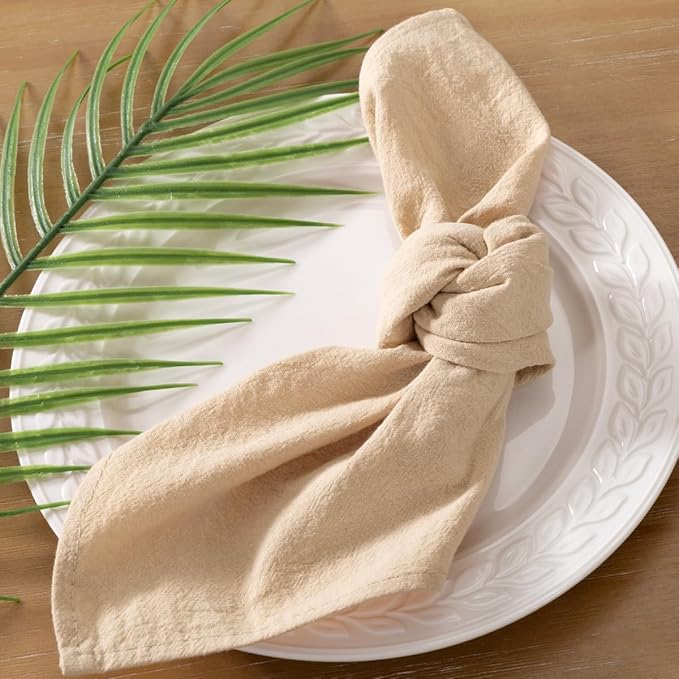 Socomi Cloth Napkins Champagne Summer Washable Reusable Bulk Linen Cotton Napkins Set of 10 17"x17" for Wedding Party Bridal Baby Shower Birthday Dining Table Decorations