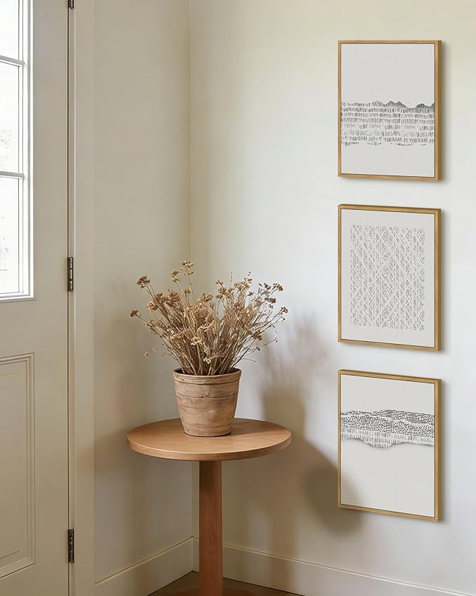 PHOPAGO Gray Abstract Framed Wall Art Mid Century Minimalist Wooden Pastel Boho Wall Decor Modern Neutral Farmhouse Rustic Art Decor - 11x14in Natural Framed