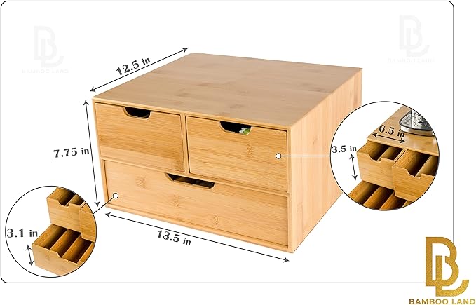 BAMBOO LAND- Extra Large Bamboo K Cup Holder for Counter, 2-Tier K-Cup Organizer Drawer
