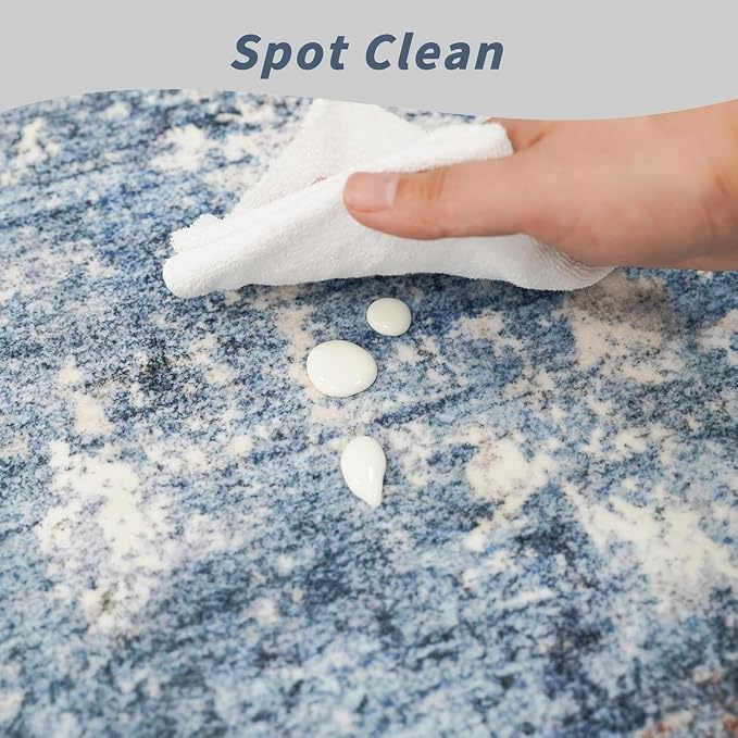 Washable Area Rug 9x12 Living Room – Neutral Modern Abstract Large Carpet for Bedroom Dining Room Office – Soft Non-Slip Low-Pile Thin Stain-Resistant Indoor Rugs （Blue Rust,9x12）